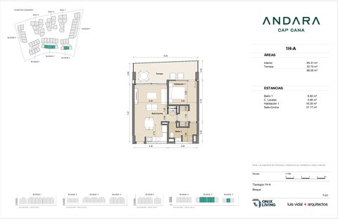 1 bedroom floor plan — Andara Condos