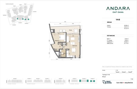 1 bedroom floor plan — Andara Condos