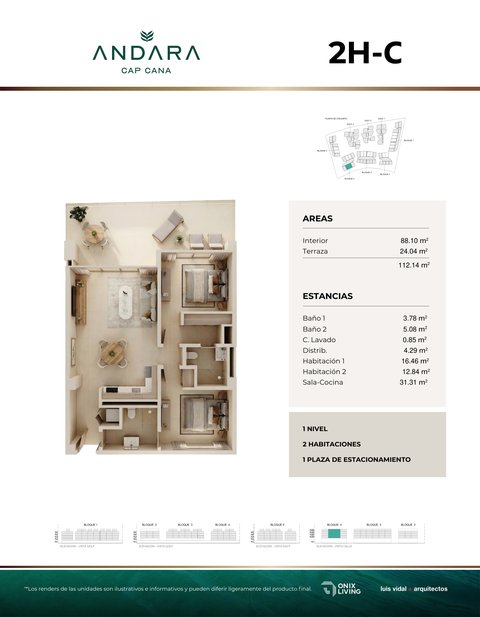 2 bedroom floor plan — Andara Condos