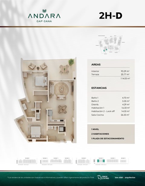 2 bedroom floor plan — Andara Condos