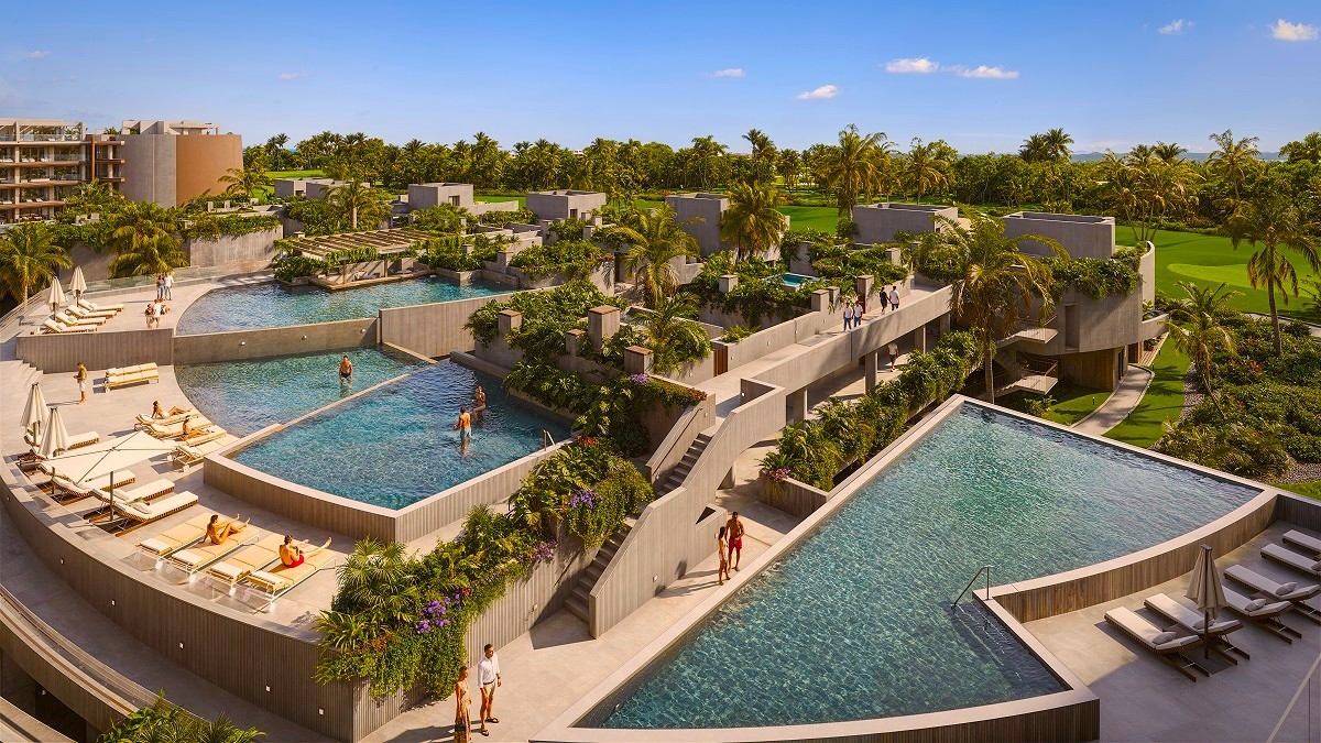 Waterfall pools and gardens at Andara Cap Cana